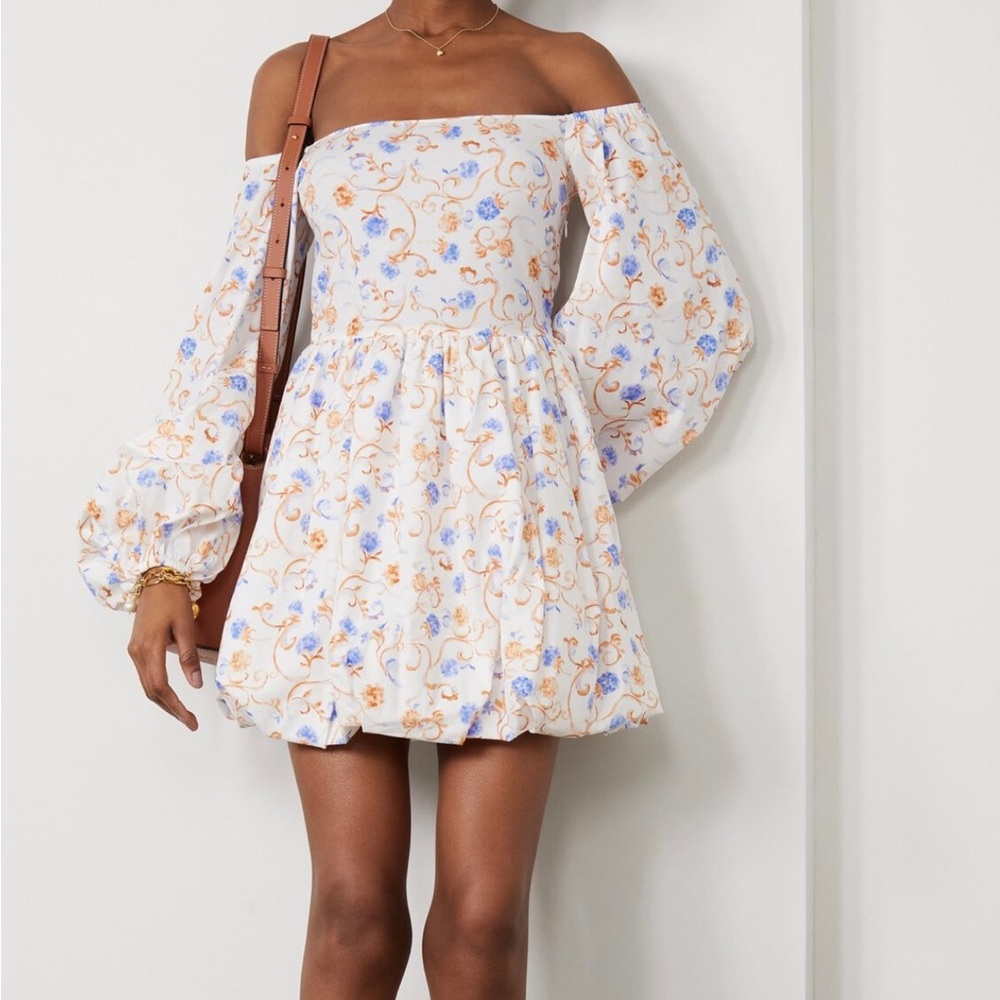 Caroline Constas Stretch Floral Georgina Off-The-Shoulder Mini Dress White XS